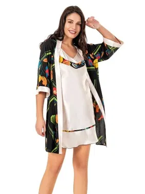 Moongirl Empirme Fakir Kol Saten Kısa Sabahlık Gecelik Takım Moongirl 065