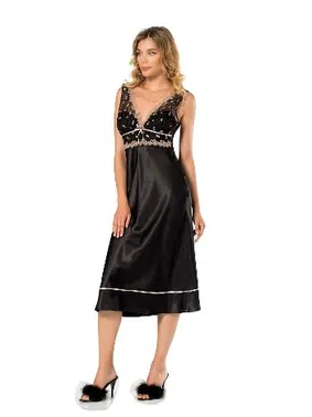 Moongirl Midi Boy Kalın Askılı Saten Kadın Gecelik Moongirl 086