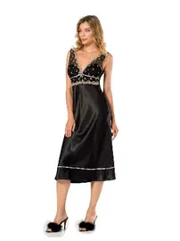 Moongirl Midi Boy Kalın Askılı Saten Kadın Gecelik Moongirl 086