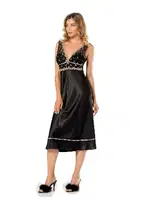 Midi Boy Kalın Askılı Saten Kadın Gecelik Moongirl 086 Siyah