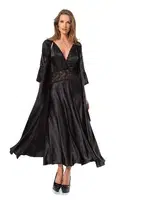 Saten Uzun Fakir Kol Dantelli Gecelik Sabahlık Takım Moongirl 091 Siyah