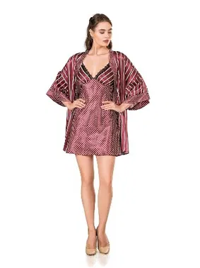 Moongirl Çizgili Saten Gecelik Sabahlık Takım Moongirl 204