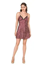 Moongirl Puantiyeli Çizgili Empirme Saten Gecelik Moongirl 205