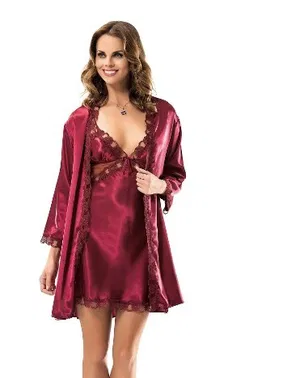 Moongirl Saten Bordo Kısa 2Li kadın Gecelik Takım Moongirl 2062