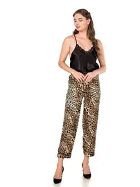 Moongirl Saten Sırtı Dantel Leopar Kadın Pijama Takım Moongirl 232