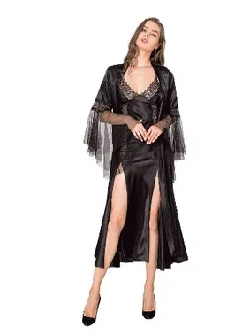 Moongirl Saten Derin Yırtmaçlı Gecelik Sabahlık Takım Moongirl 246