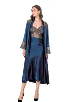 Saten Göğüs Kısmı Transparan Uzun Gecelik Sabahlık Takım Moongirl 255 Lacivert