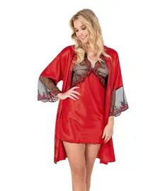 Moongirl Geniş Kollu 2Li Tüllü Saten Gecelik Takım Moongirl 266