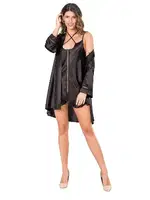 Çapraz Askılı 2Li Saten Gecelik Takım Moongirl 268 Siyah