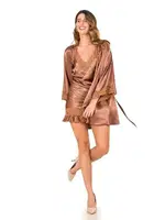 Dantelli Kısa Kadın Saten Gecelik Sabahlık Takım Moongirl 274 Bakır