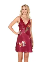 Bordo Çiçek Desenli Empirme Saten Gecelik Moongirl 336 Bordo