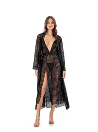 Moongirl Göğüs Dekolteli Yırtmaçlı Saten Uzun Gecelik Takım Moongirl 513