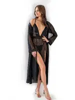 Göğüs Dekolteli Yırtmaçlı Saten Uzun Gecelik Takım Moongirl 513 Siyah farklı açı