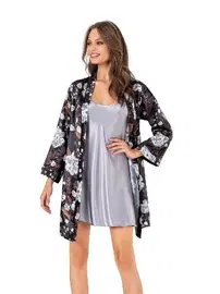 Moongirl İnce Askılı Empirme Saten Sabahlık Gecelik Takım Moongirl 560