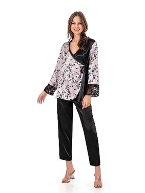 Moongirl Kruvaze Empirme Saten Kadın Pijama Takım Moongirl 573