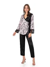 Moongirl Kruvaze Empirme Saten Kadın Pijama Takım Moongirl 573