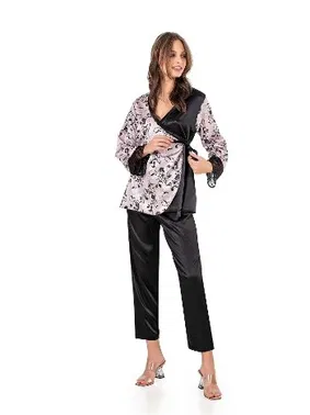 Moongirl Kruvaze Empirme Saten Kadın Pijama Takım Moongirl 573 - Alternatif Görünüm