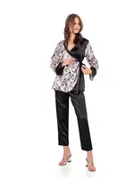 Kruvaze Empirme Saten Kadın Pijama Takım Moongirl 573 Görsel detay görünüm