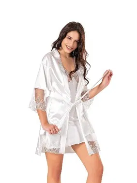 Moongirl Kuşaklı Saten Kısa Kadın Gecelik Takım Moongirl 596