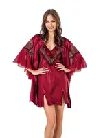 Çift Yırtmaçlı Saten Kısa Sabahlık Gecelik Takım Moongirl 604 Bordo
