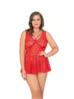 Transparan Büyük Beden Kadın Fantazi Tül Gecelik Moongirl MNL10001 Kırmızı