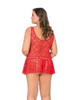 Transparan Büyük Beden Kadın Fantazi Tül Gecelik Moongirl MNL10001 Kırmızı detay görünüm