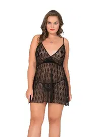 Moongirl İnce Askılı Battal Beden Kadın Tül Gecelik Moongirl MNL10023