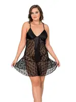 Göğsü Saten Büyük Beden Fantazi Gecelik Moongirl MNL10042 Siyah