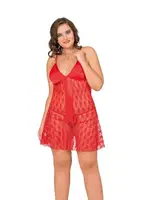Göğsü Saten Büyük Beden Fantazi Gecelik Moongirl MNL10042 Kırmızı detay görünüm