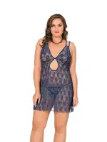 Çift Askılı Büyük Beden Kadın Tül Gecelik Moongirl MNL10049 Lacivert