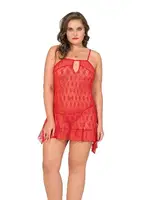 Yakası Transparan Büyük Beden Fantazi Tül Gecelik Moongirl MNL10050 Kırmızı