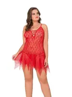 Asimetrik Kesim Büyük Beden Bayan Tül Gecelik Moongirl MNL10051 Kırmızı detay görünüm