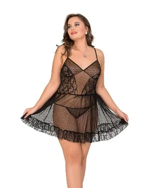 Moongirl Fırfırlı Büyük Beden İnce Askılı Kadın Tül Gecelik Moongirl MNL10054 - Alternatif Görünüm