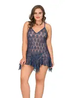 Asimetrik Kesim Battal Beden Bayan Tül Gecelik Moongirl MNL 10055 Lacivert detay görünüm