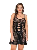 Battal Beden Fiyonklu Fantazi Tül Gecelik Moongirl MNL10097 Siyah detay görünüm