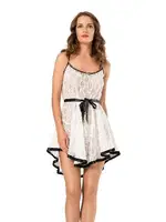 Dantel Uçları Saten Kuşaklı Fantazi Gecelik Moongirl ST-110 Bordo detay görünüm