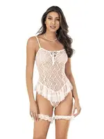 Çapraz İpli Fırfırlı Tül Fantazi Takım Moongirl ST-423 Krem farklı açı