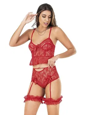 Moongirl Dantel Yüksek Bel Askılı Kadın Fantazi Büstiyer Takım Moongirl ST-435 - Alternatif Görünüm