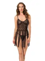 Püsküllü Dantel Fantazi Gecelik Moongirl MNL113 Siyah