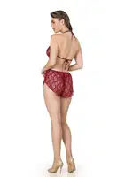 Boyundan Bağlamalı Fantazi Dantel Babydoll Moongirl MNL301 Bordo detay görünüm