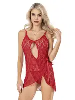 Göğüs Dekolteli Asimetrik Kesim Fantazi Gecelik Moongirl MNL422 Kırmızı görsel 4