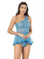 Tek Omuz Askılı Tül Fantazi Gecelik Moongirl MNL426 Turkuaz