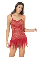 Arkası Transparan Asimetrik Kesim Fantazi Gecelik Moongirl 430 Kırmızı görsel 4