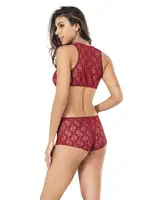 Şortlu Büstiyerli Dantel Fantazi Takım Moongirl MNL433 Bordo detay görünüm
