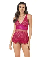 Dantel Asimetrik Süper Mini Fantazi Gecelik Moongirl 440 Vişne