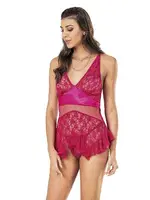 Dantel Asimetrik Süper Mini Fantazi Gecelik Moongirl 440 Vişne detay görünüm