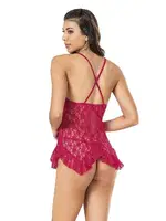 Dantel Asimetrik Süper Mini Fantazi Gecelik Moongirl 440 Vişne görsel 4