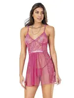 Kısa İnce Askılı Fantazi Kadın Gecelik Moongirl 445 Fuşya farklı açı