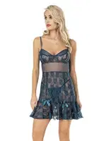 Kurdelalı Dantel Transparan Fantazi Gecelik Moongirl 446 Petrol