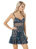 Kurdelalı Dantel Transparan Fantazi Gecelik Moongirl 446 Petrol farklı açı